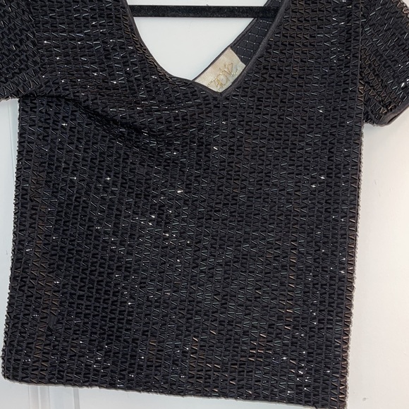Cache black sequined small blouse nwot short sleeve - Picture 2 of 3